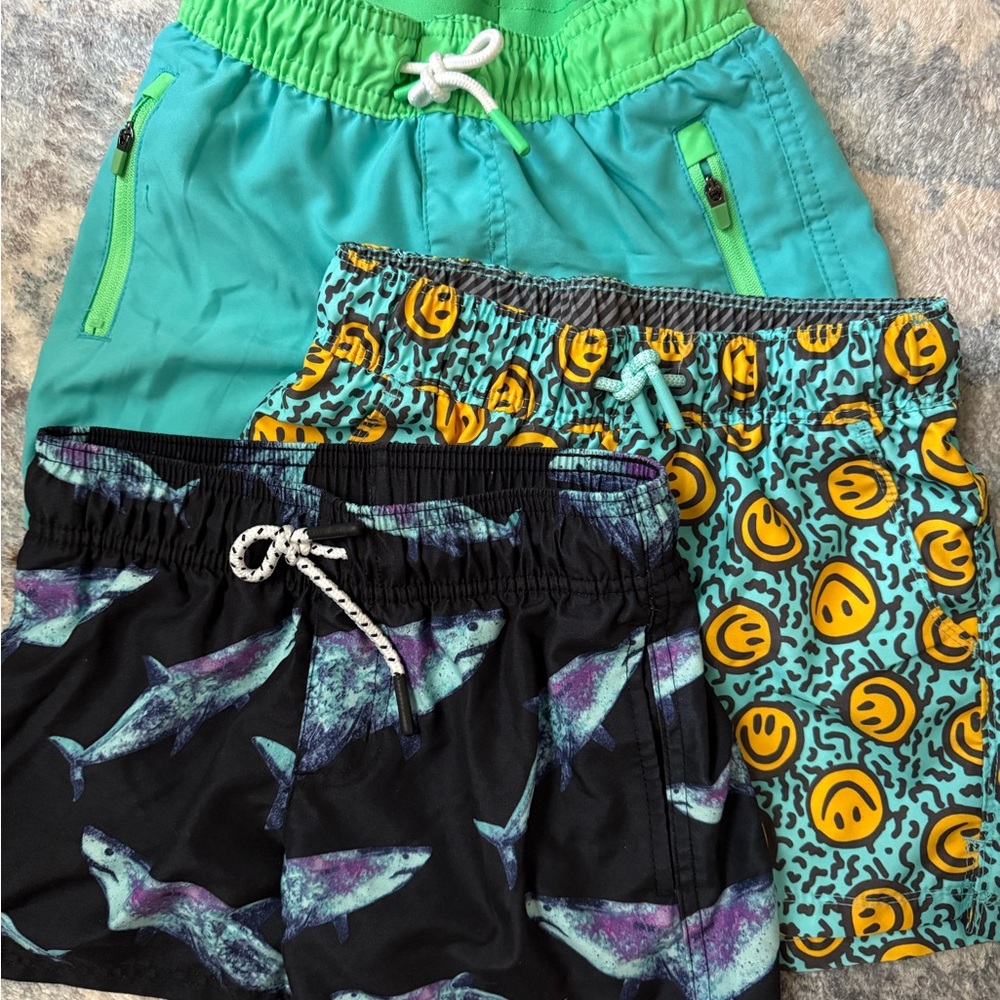 art class Kids Swim Shorts Trio - Teal, Aqua & Black with Yellow Smiley size 4/5